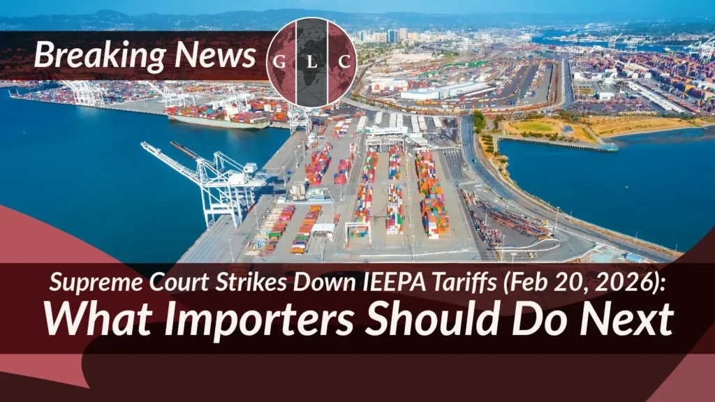 Cargo containers at a U.S. port, representing tariff and landed-cost uncertainty after the Feb 20, 2026 Supreme Court ruling on IEEPA-based tariffs.