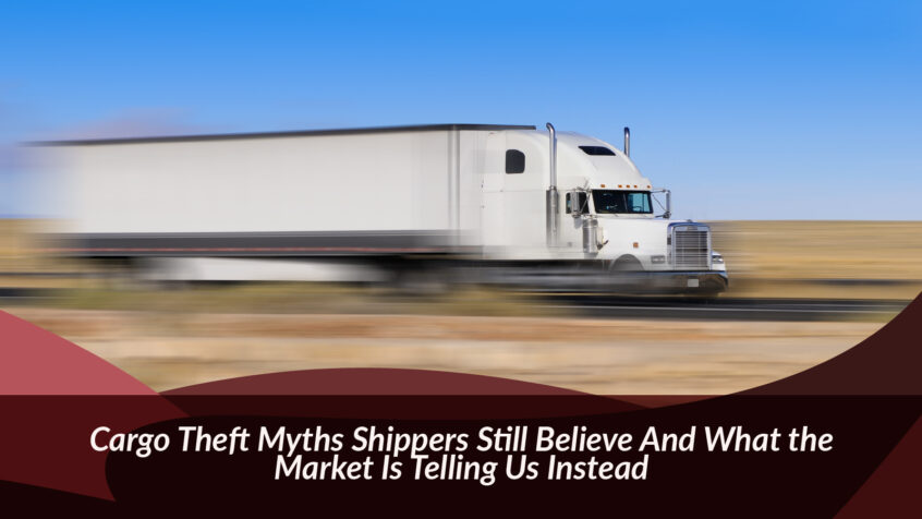 Commercial logistics image showing a freight truck, cargo trailer, and warehouse environment representing modern transportation risk, freight security, and supply chain operations.